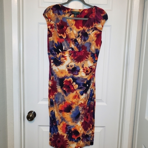 Lauren Ralph Lauren Dresses & Skirts - Lauren Ralph Lauren Womens 10 Floral Faux Wrap Jersey Knit Ruched Stretch  Dress
